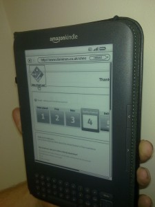 browser open in Kindle showing progress of Dominos Pizza order