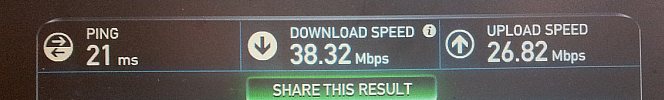 speed test using a 4G dongle from O2 shows 38Meg down 27Meg up