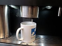 coffee machine dispensing a latte at the new Timico data centre in Newark