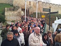 crowds coming out of Lincoln Castle Westgate during the Lincoln Christmas Market 2011