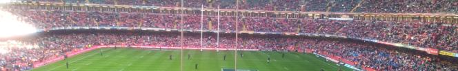 The view from our seats at the Millenium Stadium on Saturday for the Wales v Italy match. We saw all the tries right there in front of us.