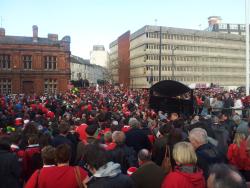 huge queues form to get in to the coffee shops of Cardiff after Wales beat Italy at the Millenium Stadium on Saturday - it's a boom time for the Capital which has on occasion been known to sell out of rich tea biscuits after a match