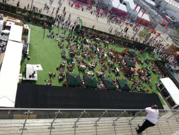 view of the Heineken beer garden from the Cisco House balcony