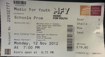 Ticket for Schools Prom at the Albert Hall