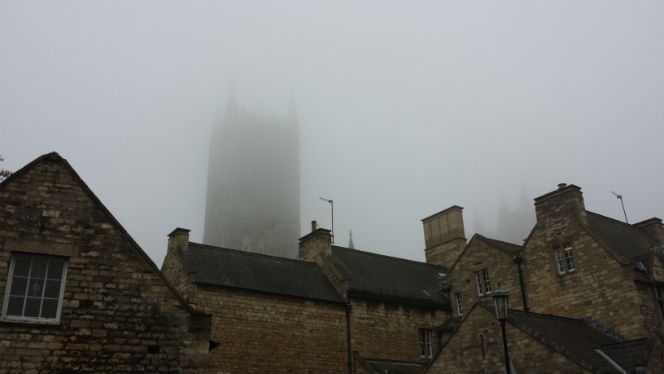 Lincoln Cathedral in the mist from Eastgate