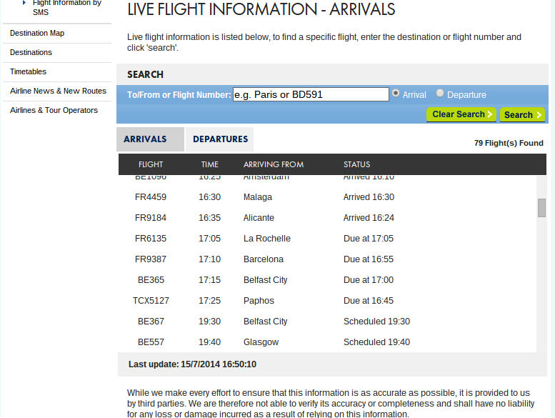 East midlands airport arrivals board