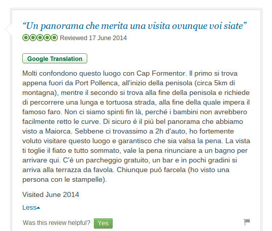 screenshot of tripadvisor in italian pre google translate funny error