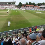 Pamela Anderson tries to attract fielder's attention at Trent Bridge