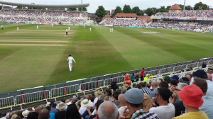 Pamela Anderson tries to attract fielder's attention at Trent Bridge