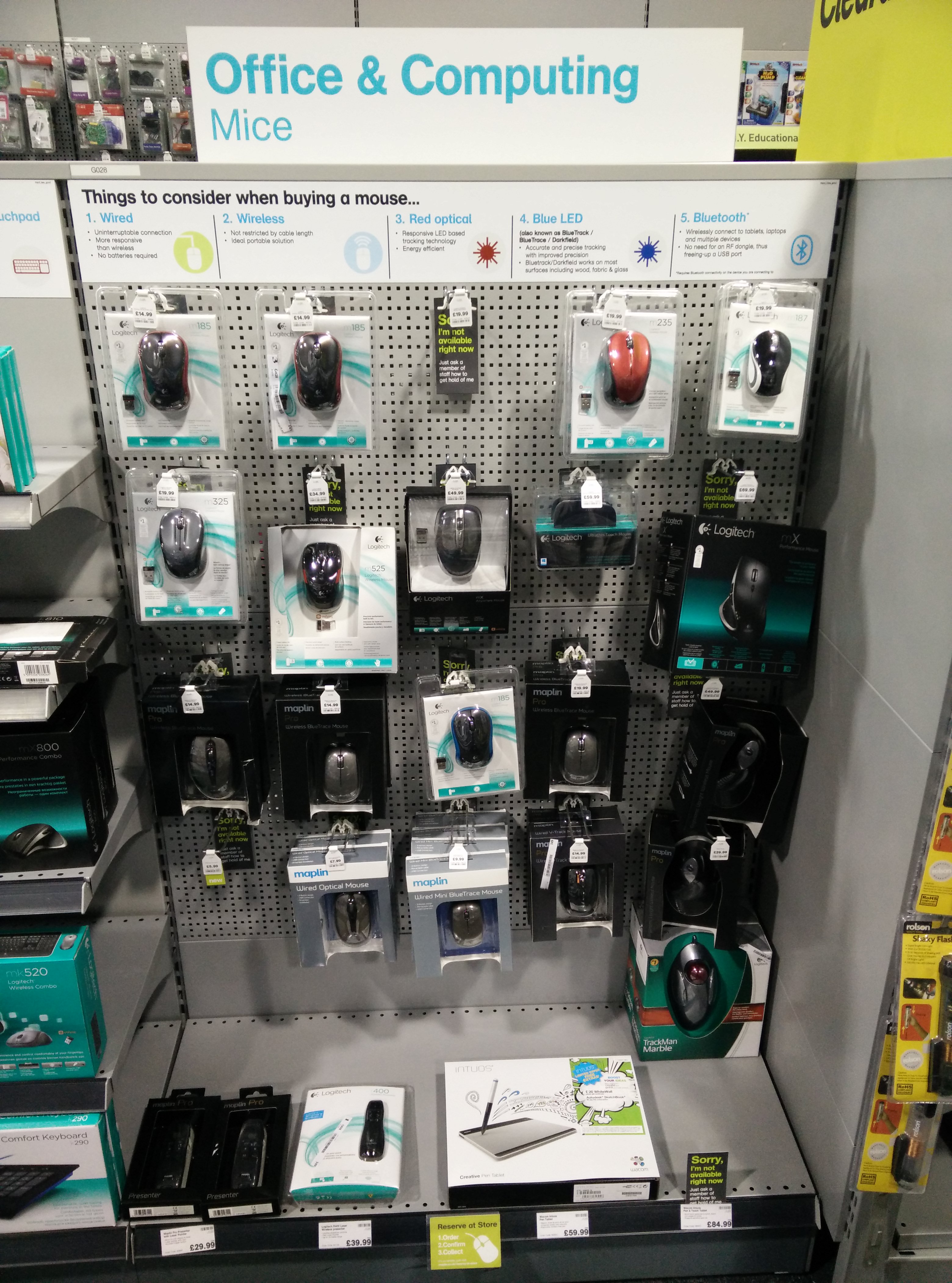 wireless mice on display at Maplin