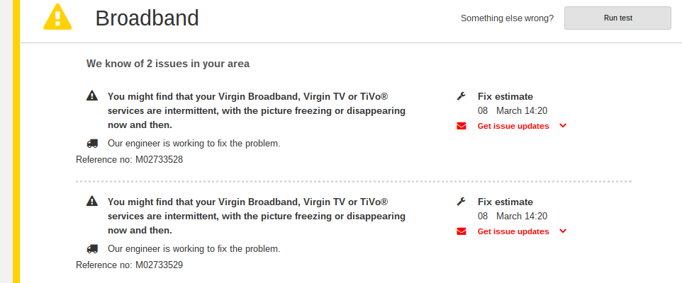 virgin media broadband problem