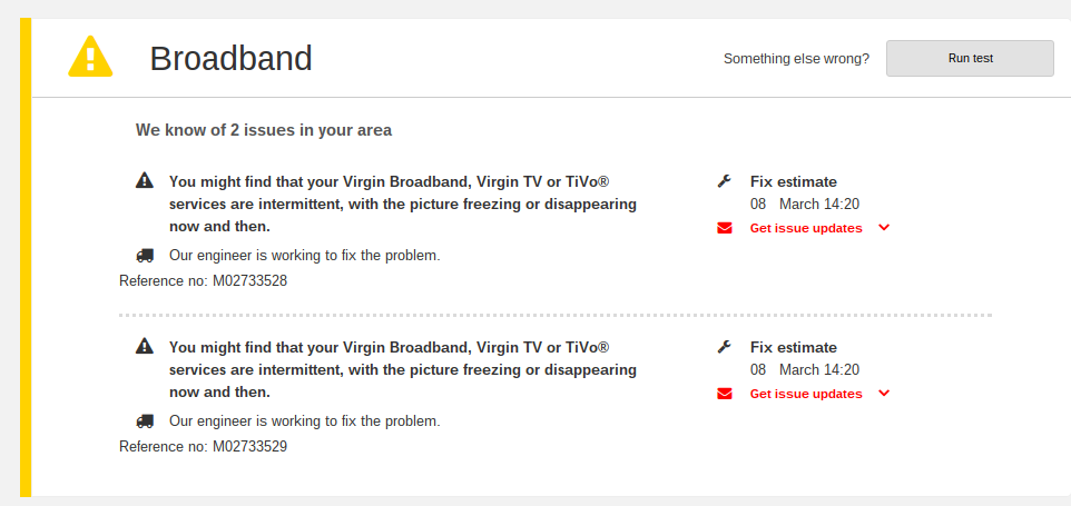 virgin media broadband problem