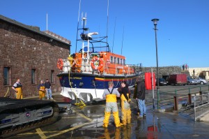 lifeboat at the quayside by the castle in Peel.