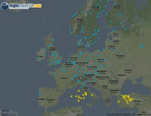 photo shows most of airspace in Europe is clear of aircraft due to Iceland volcanic ash cloud
