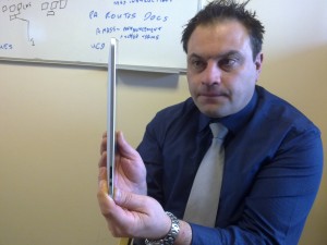 Richard displays the near pencil like dimensions of his iPad