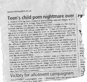 extract from Hertfordshire newspaper re illegal child pornography download