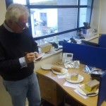 Timico chairman Tim Radford tries the Lemon Drizzle Cake competition entries