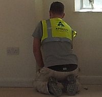 a local artisan finishes off the decorative touches of the interior design of the second floor of the new Timico building in Newark