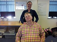Tref being massage by Karen Mayfield - as you do