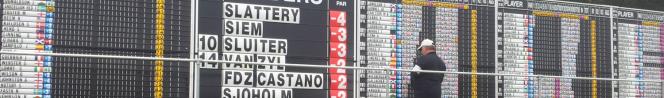 The leaderboard for the Wales Open at the Celtic Manor as I arrived at the hospitality area