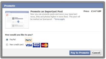 payment options for Facebook Promoted posts