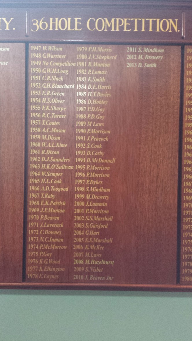 36 hole competition honours board ay carholme golf club in lincoln