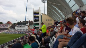 steward trying to confiscate beer snake at Trent Bridge